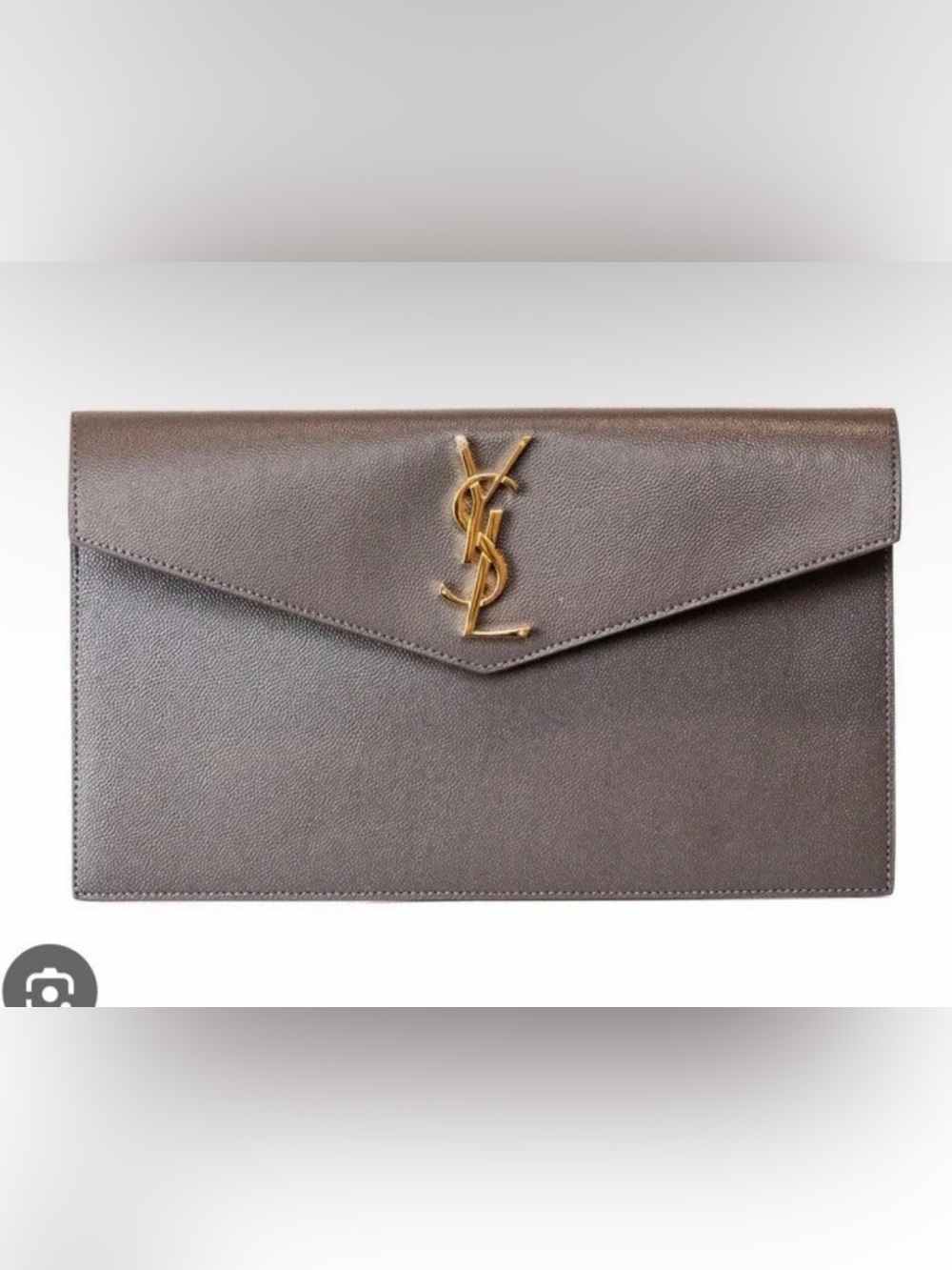 Yves Saint Laurent YSL Uptown Medium Pouch Pebble Leather Envelope Clutch Gray